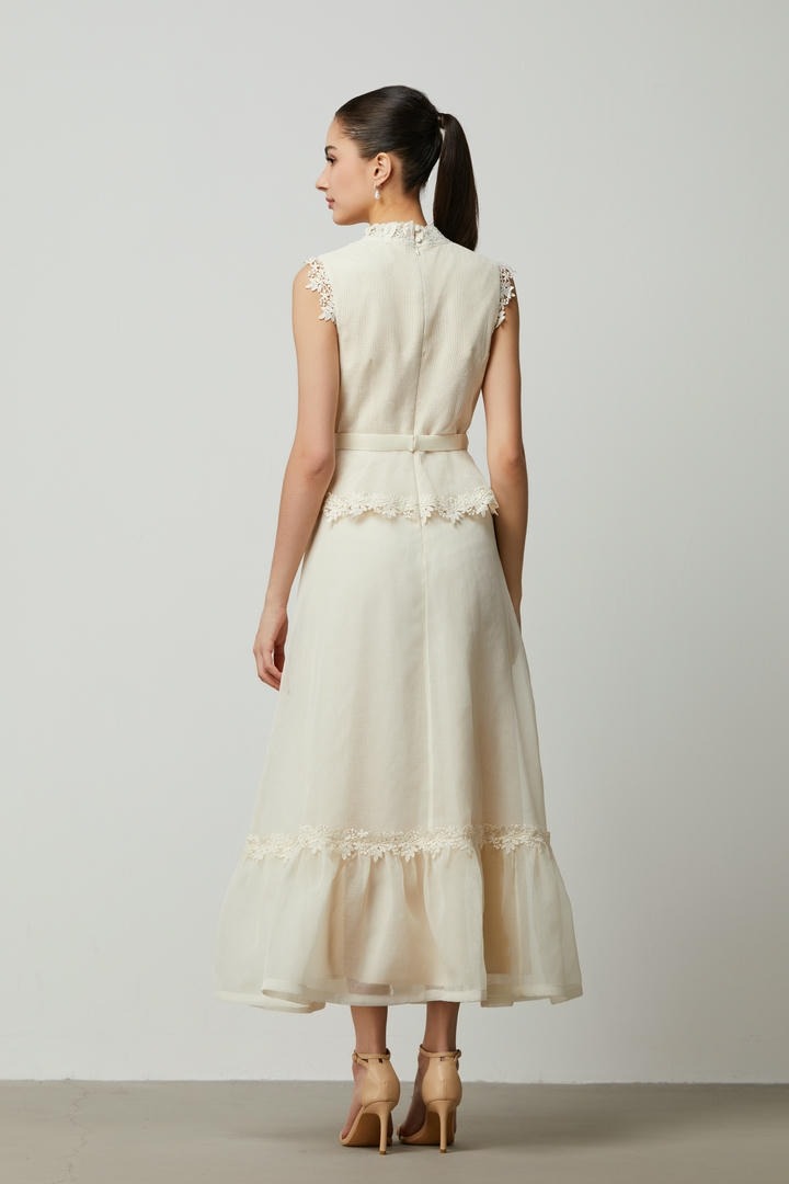 lace appliqué peplum dress