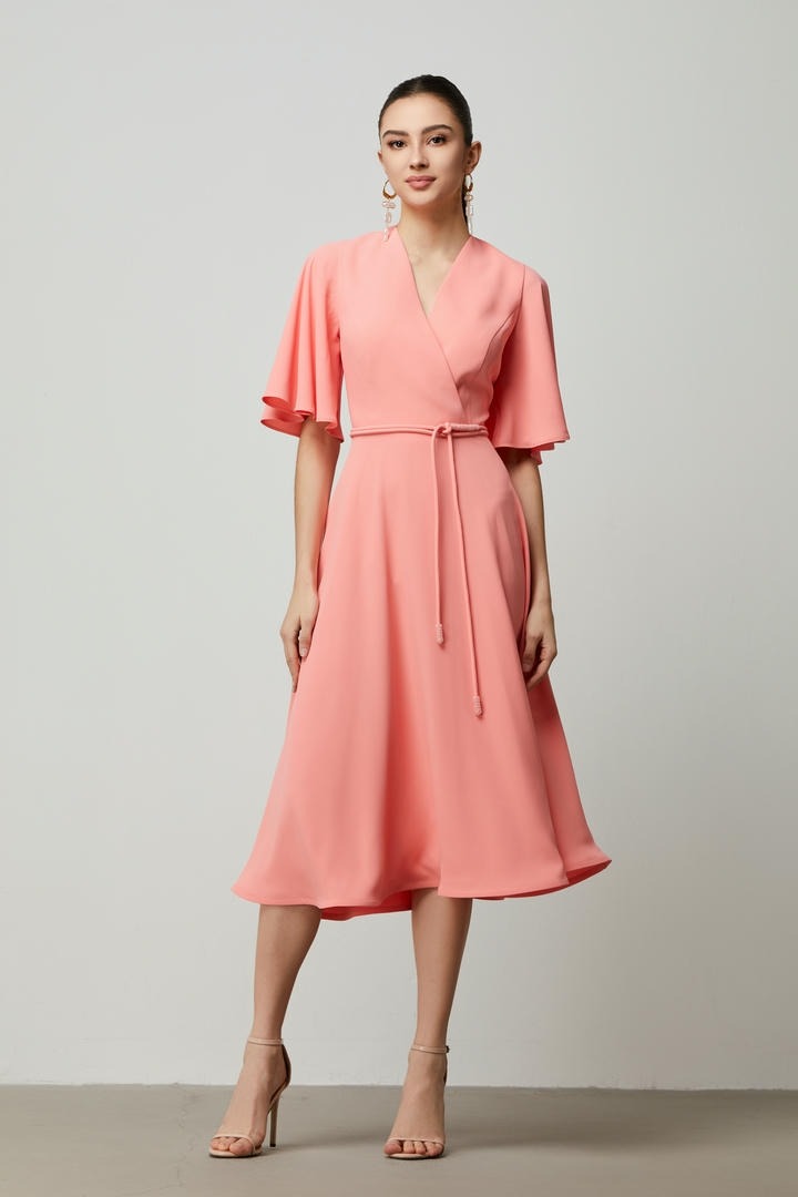 Crepe wrap midi dress