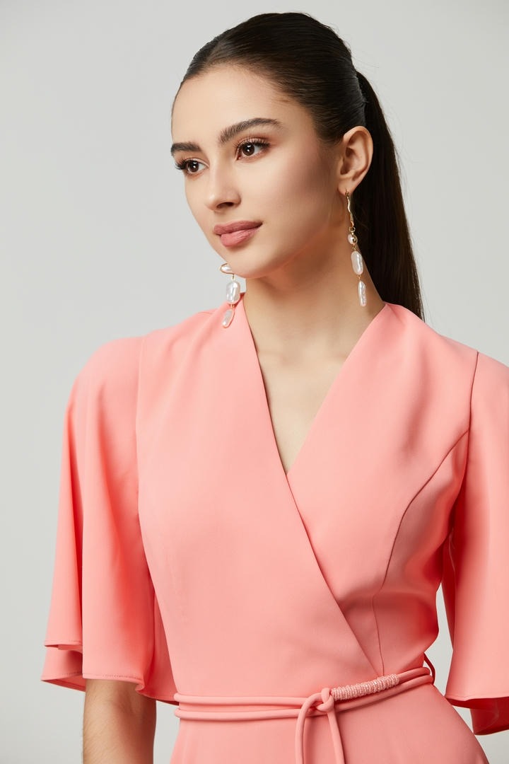 Crepe wrap midi dress