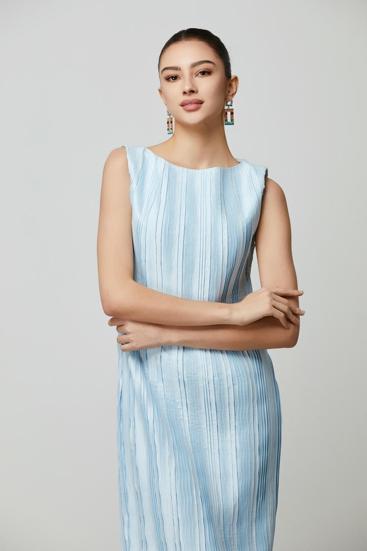 pleated taffeta dress