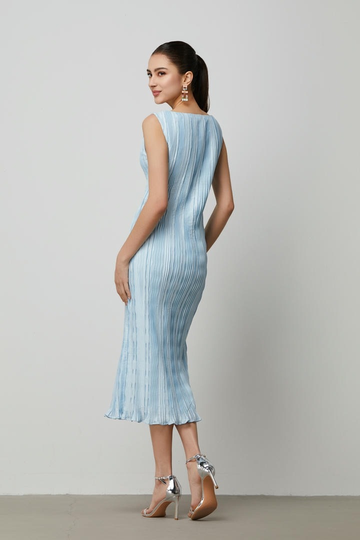 pleated taffeta dress