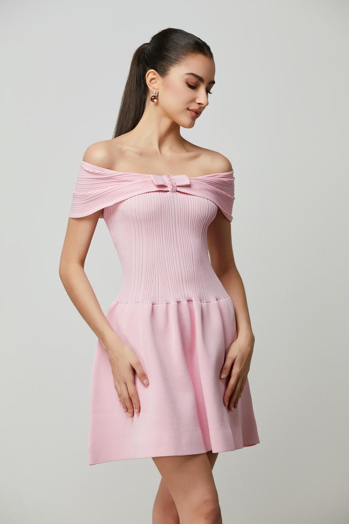 Pink Bow Detail Knitted Dress