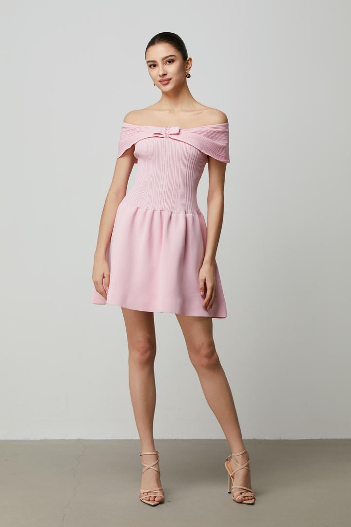 Pink Bow Detail Knitted Dress