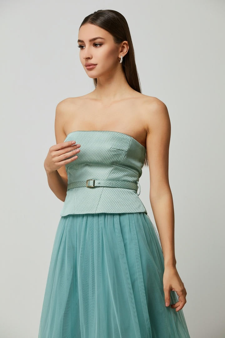 Green Brocade Bustier Dress