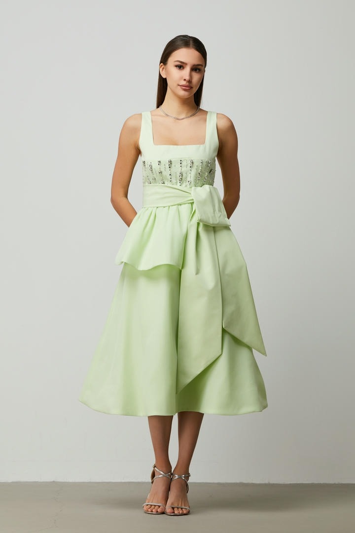 Embellished self-belt Dress