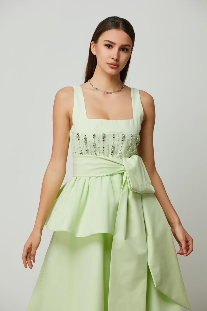 Embellished self-belt Dress