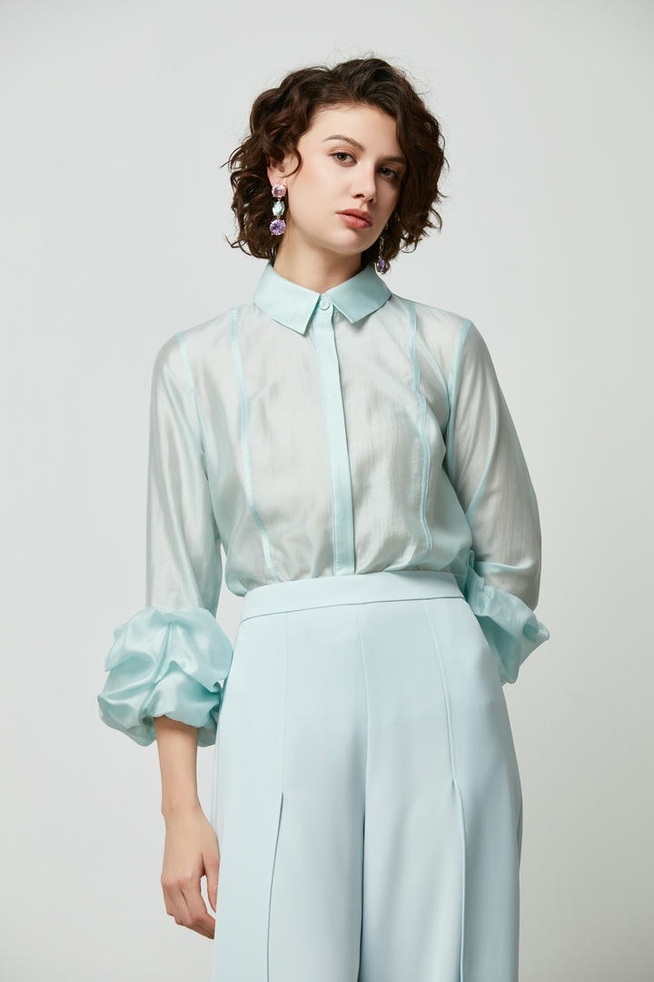 Ruffled cuffs collared Blouse