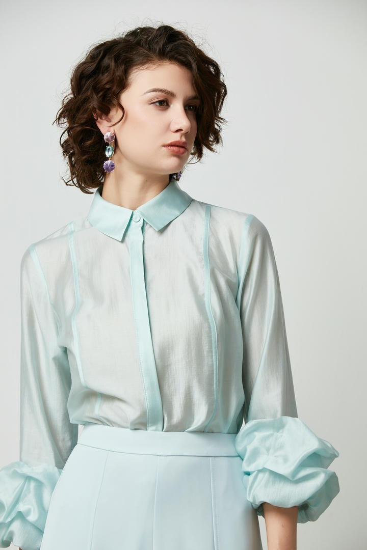 Ruffled cuffs collared Blouse