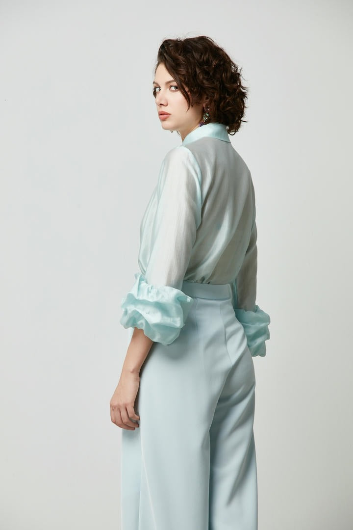 Ruffled cuffs collared Blouse
