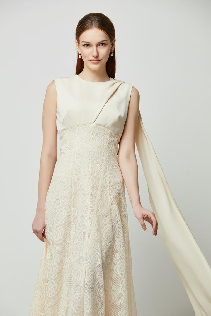 Lace & Crepe Maxi Dress