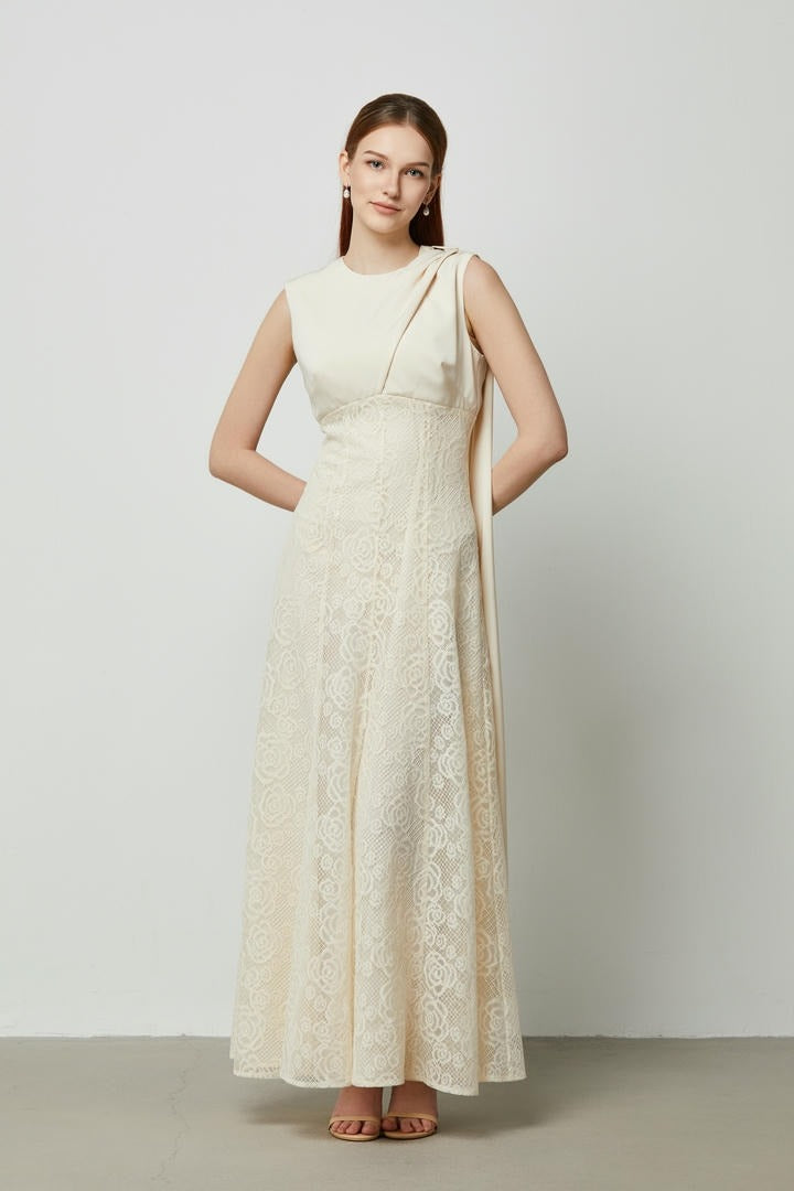 Lace & Crepe Maxi Dress