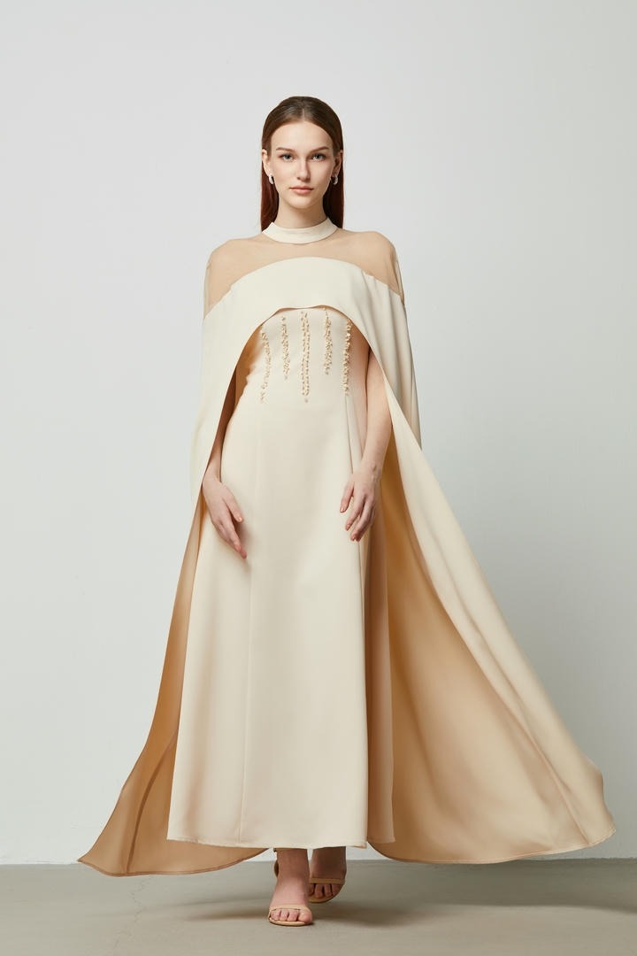 Caped sheer shoulder dress