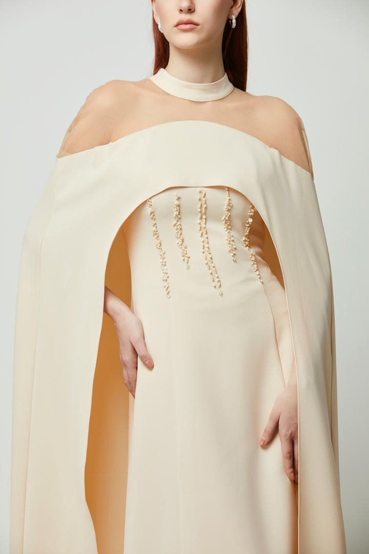 Caped sheer shoulder dress