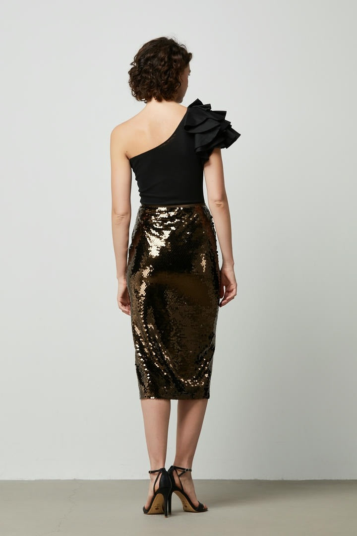 Sequin Pencil Midi Skirt