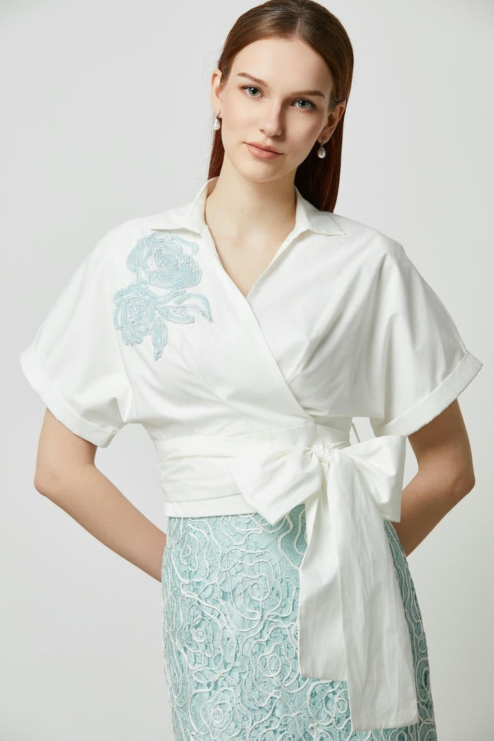 Embellished Wrap Blouse