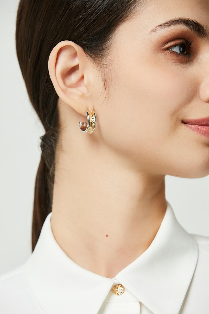 Two-Tone Engraved Earrings