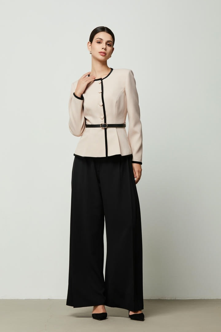 Peplum Jacket with Velvet Trim