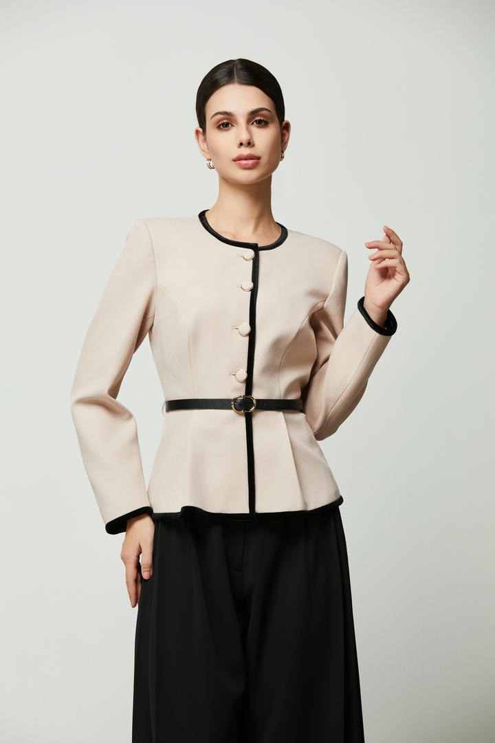 Peplum Jacket with Velvet Trim