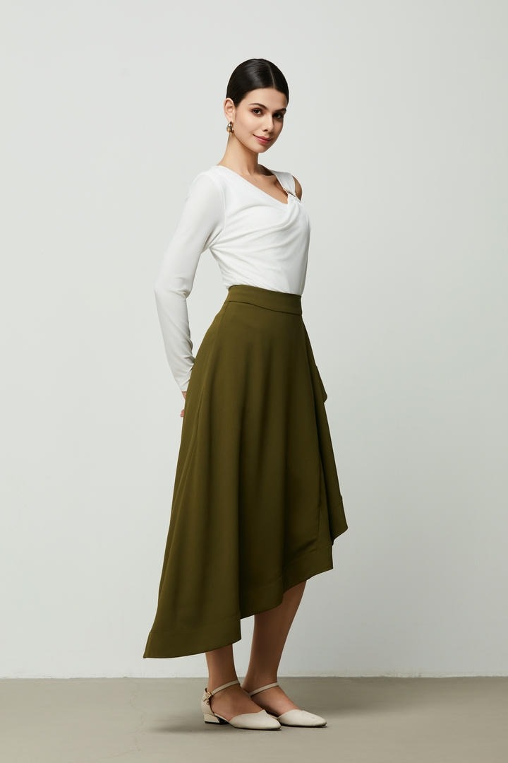 Olive Asymmetrical Crepe Skirt