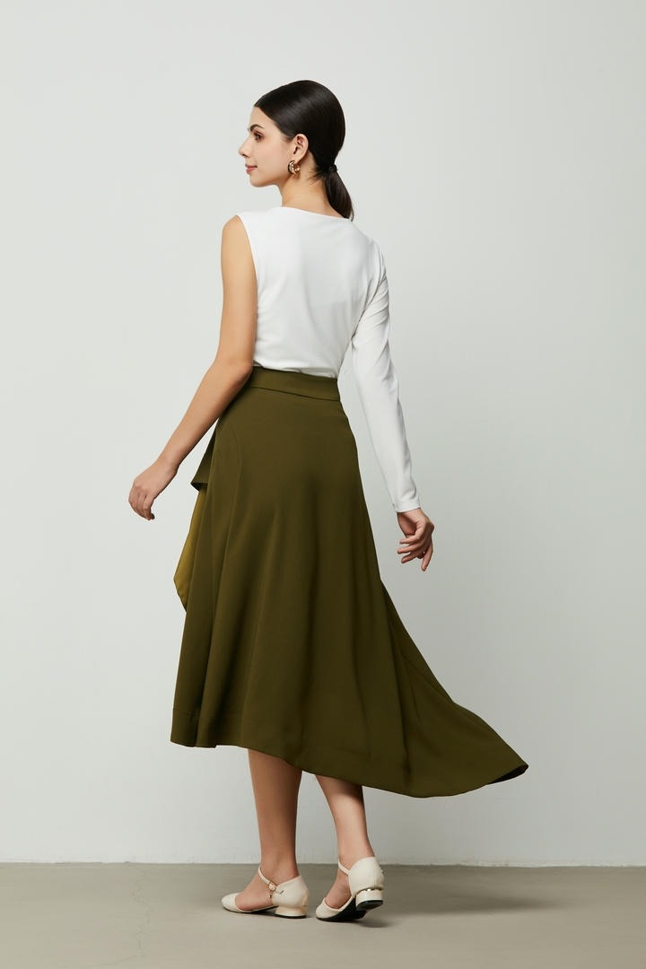 Olive Asymmetrical Crepe Skirt