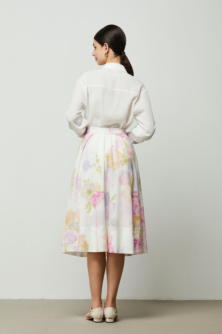 Floral Cotton Linen Midi Skirt