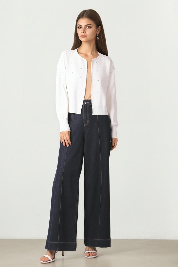 Pearl-Embellished Cropped Cardigan