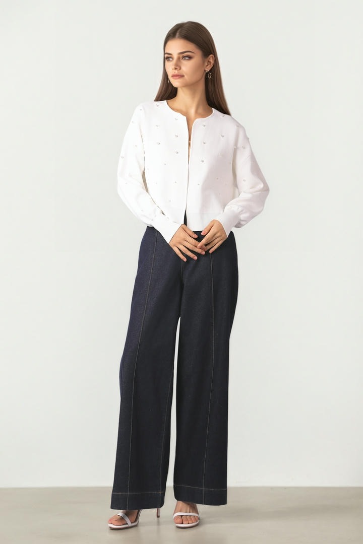 Pearl-Embellished Cropped Cardigan