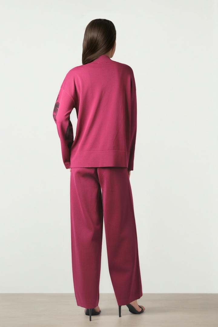 Burgundy Wide-Leg Knit Pants
