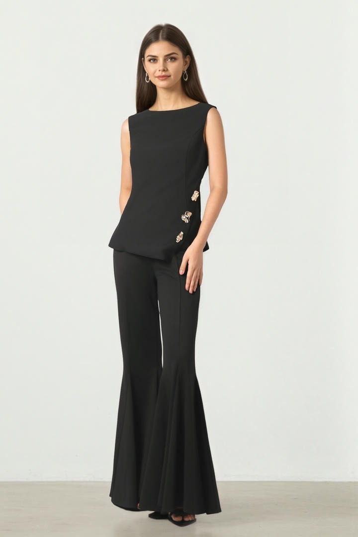 Black Top With Gold Statement Detail