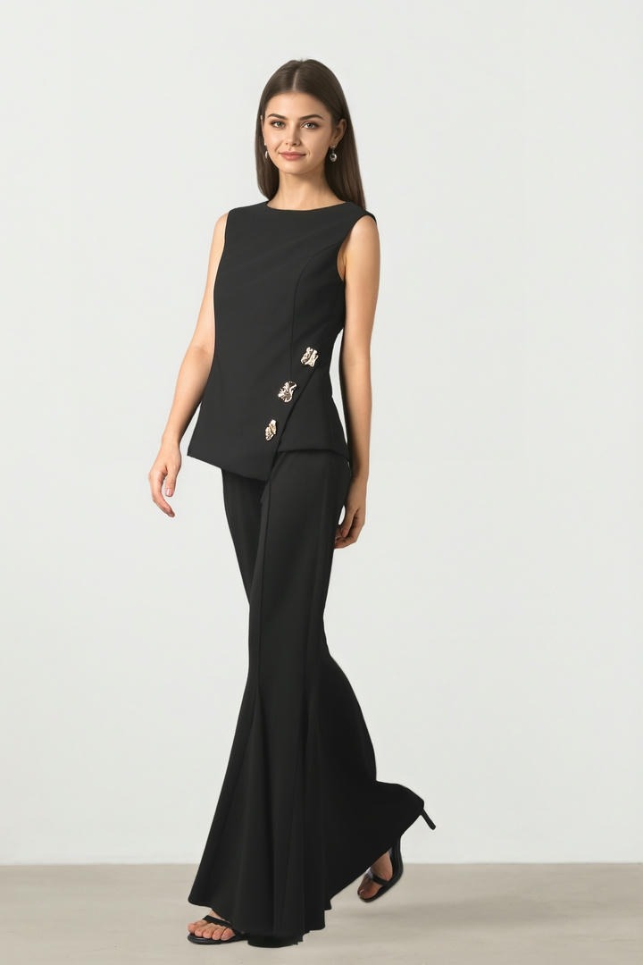 Black Top With Gold Statement Detail