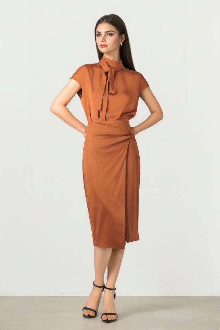 Satin Tie-Neck Blouse