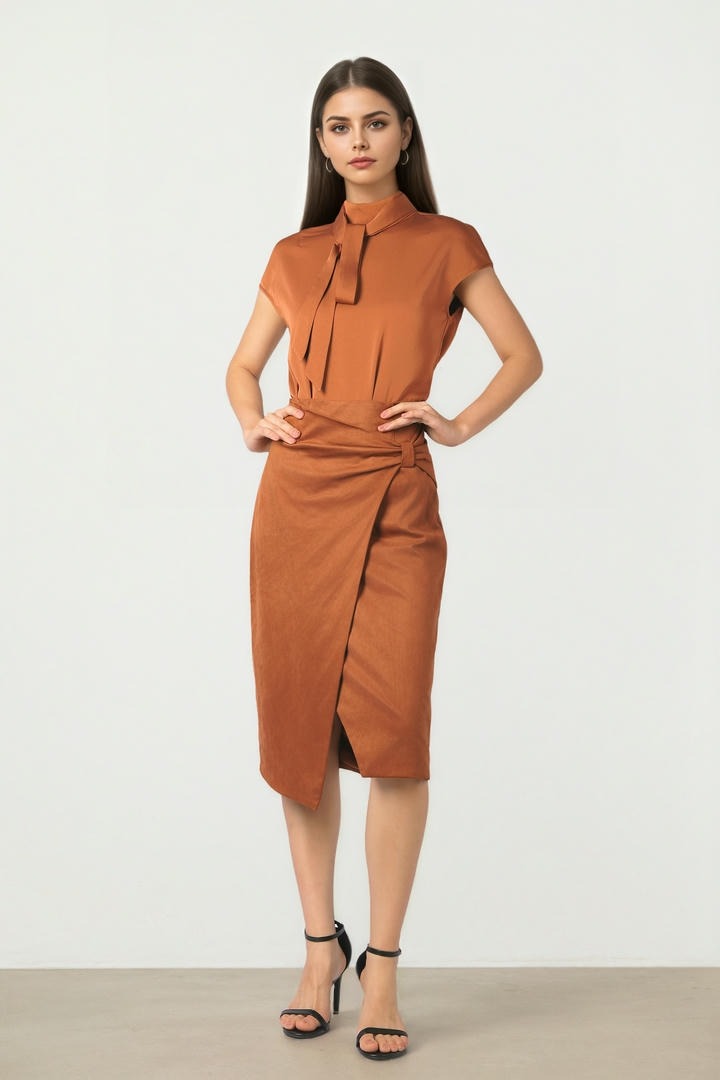 Satin Tie-Neck Blouse