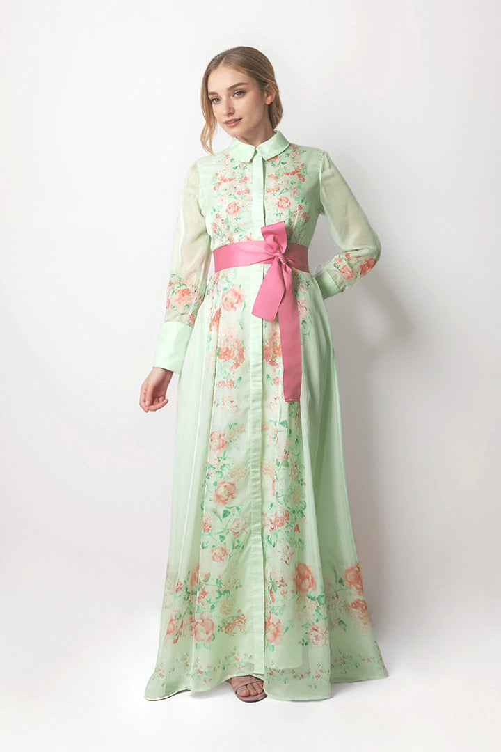 contrast belted shirt dress