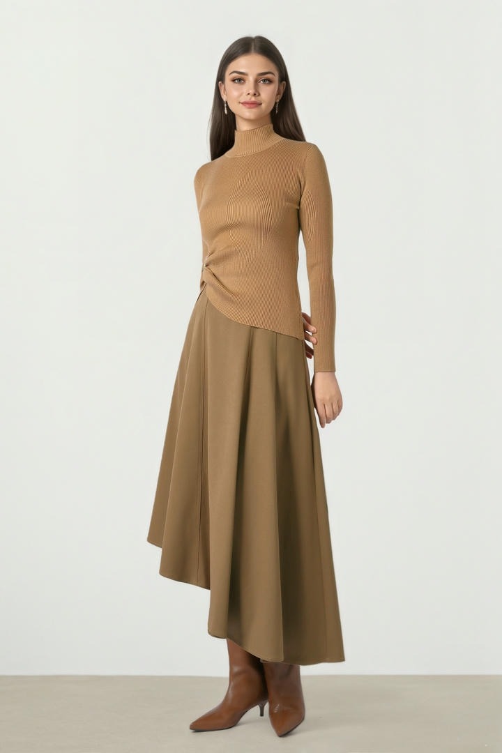 Tan Rib Knit Pullover