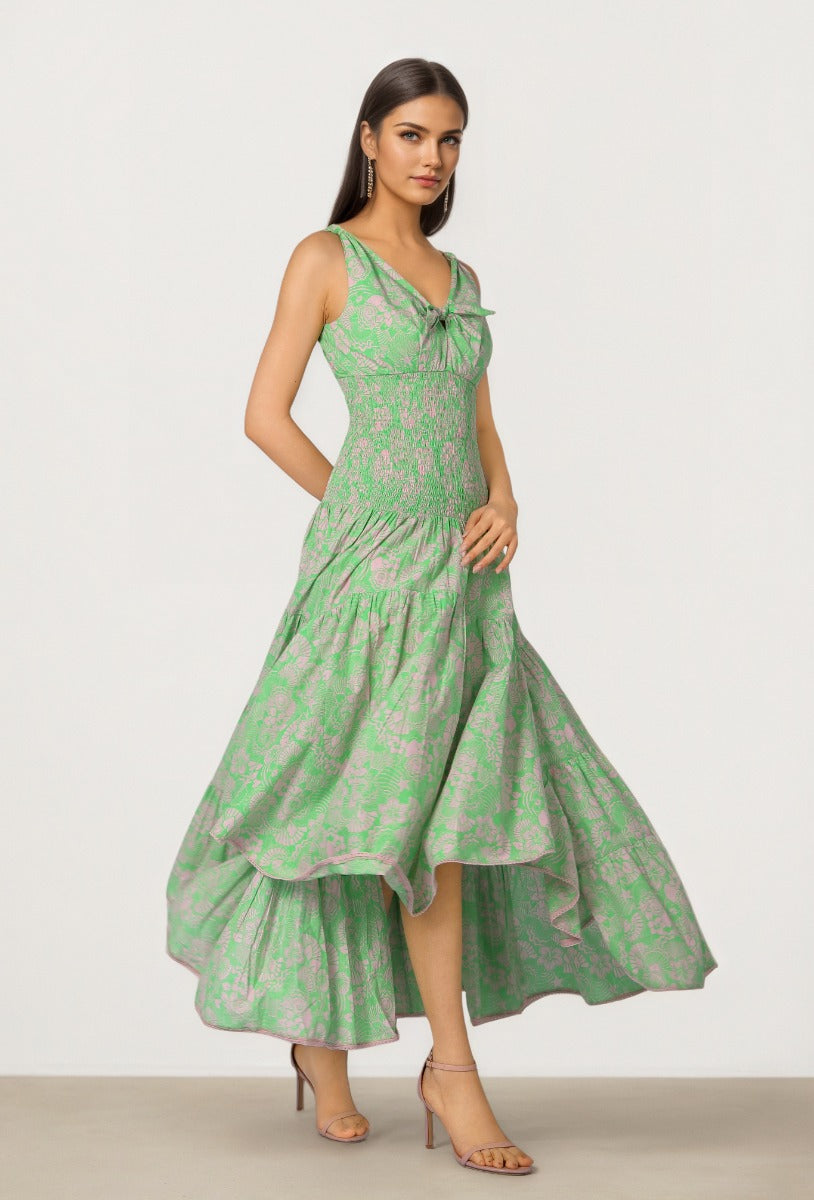 Smocked Print Dress