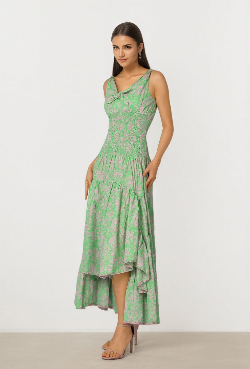Smocked Print Dress