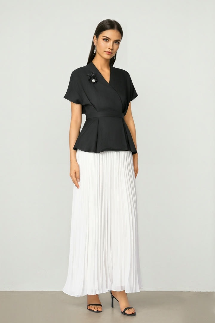 Brooch Pleated Dress