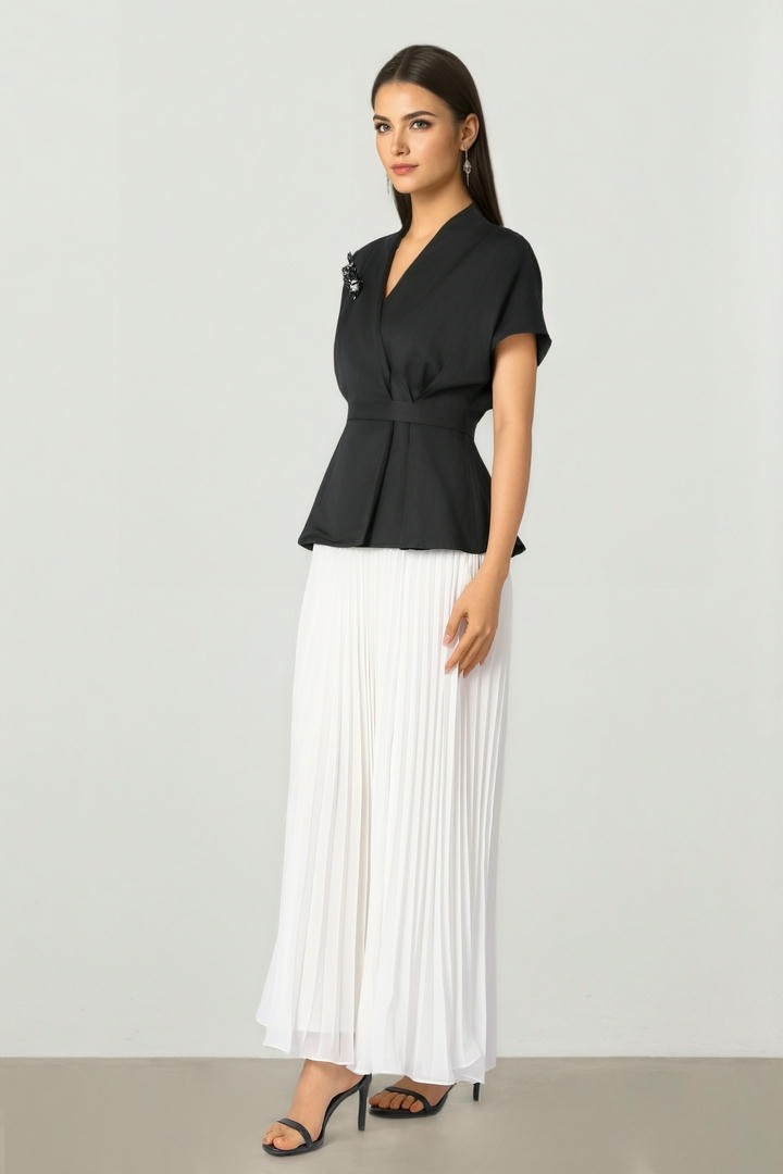 Brooch Pleated Dress