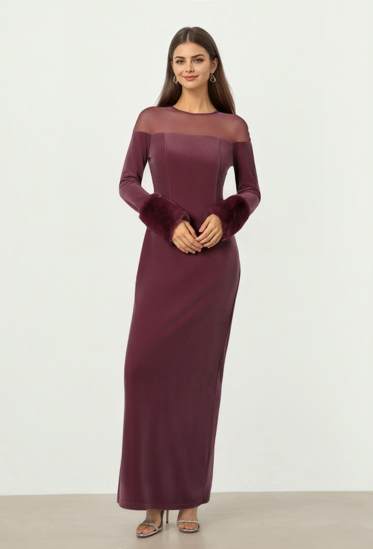 Burgundy Velvet Mesh Dress
