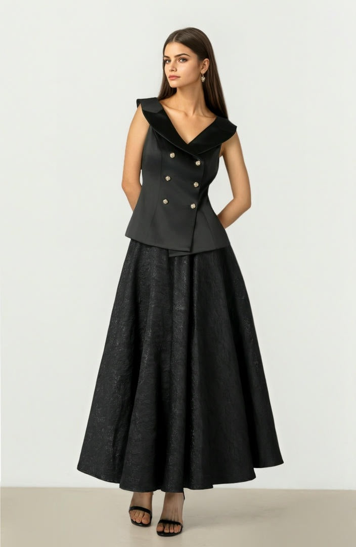 Black Crepe Button Top