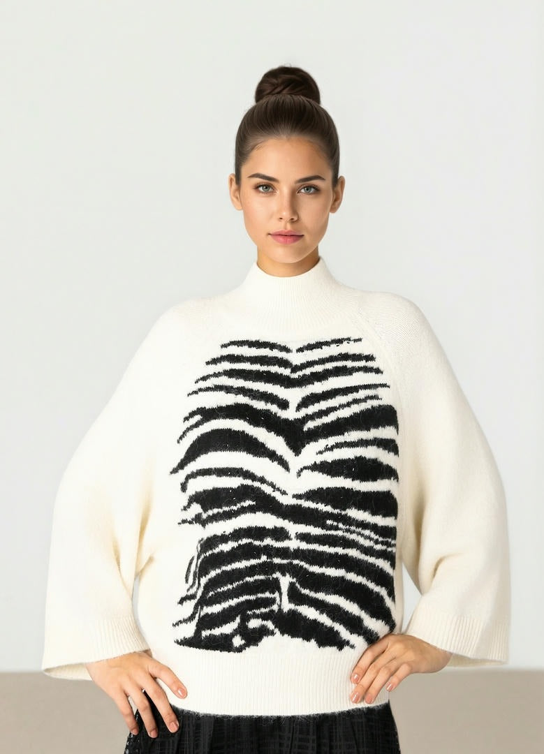 Zebra Print Knitted Pullover