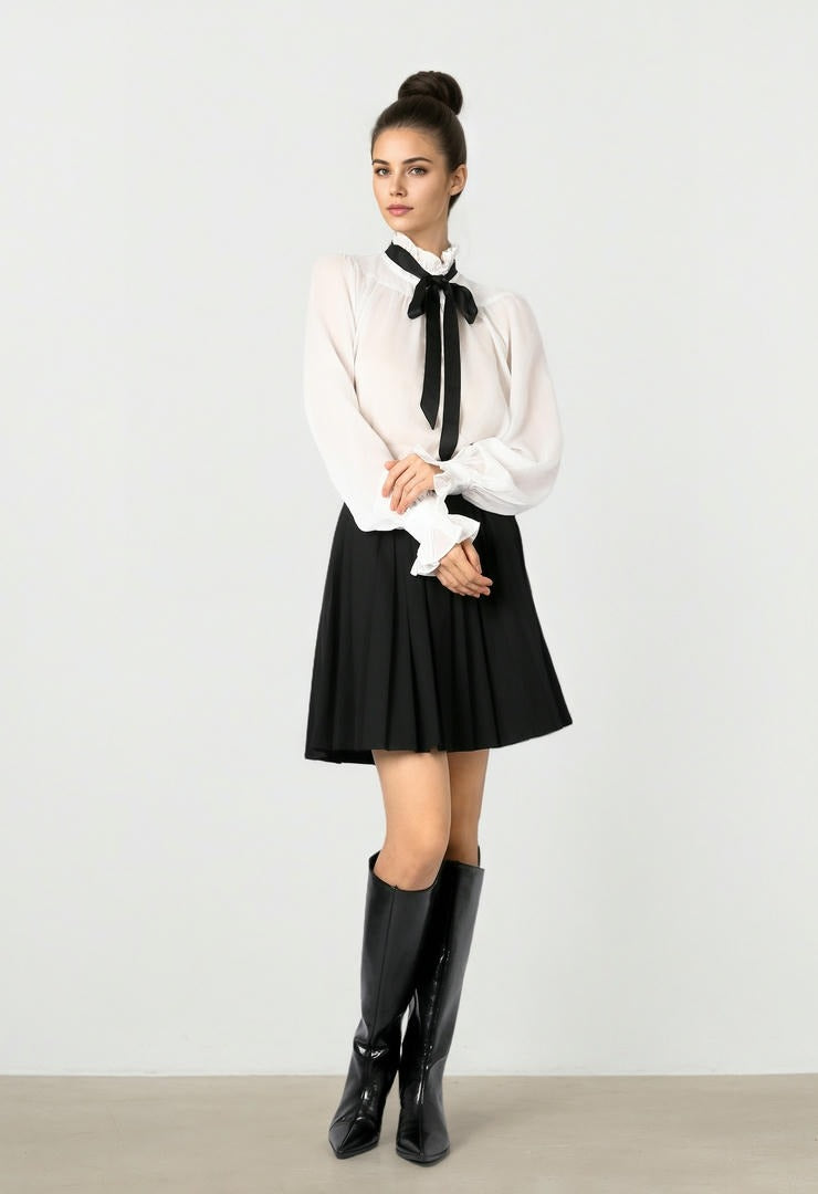 Off white Blouse With Black Neck