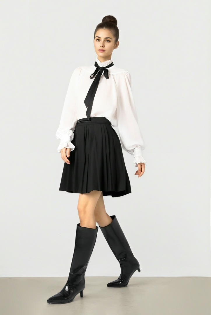 Off white Blouse With Black Neck