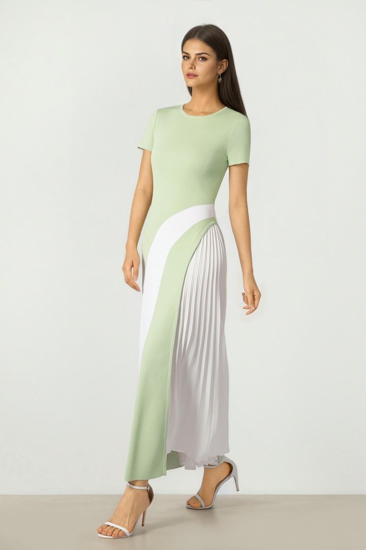 Green & White Knit Dress