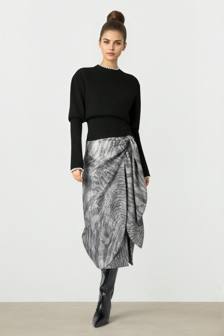 Gray Print Twill Skirt