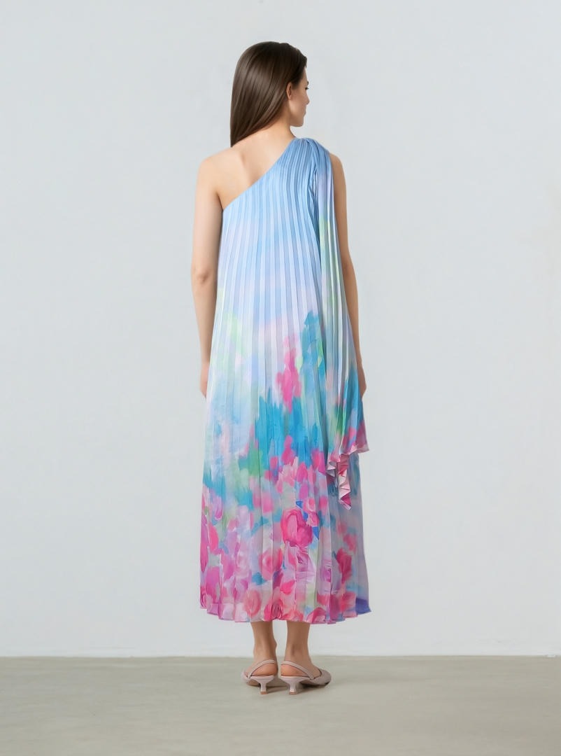 One-shoulder Pleated Dress