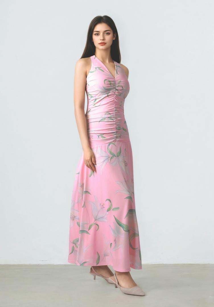 Ruched Printed Dress