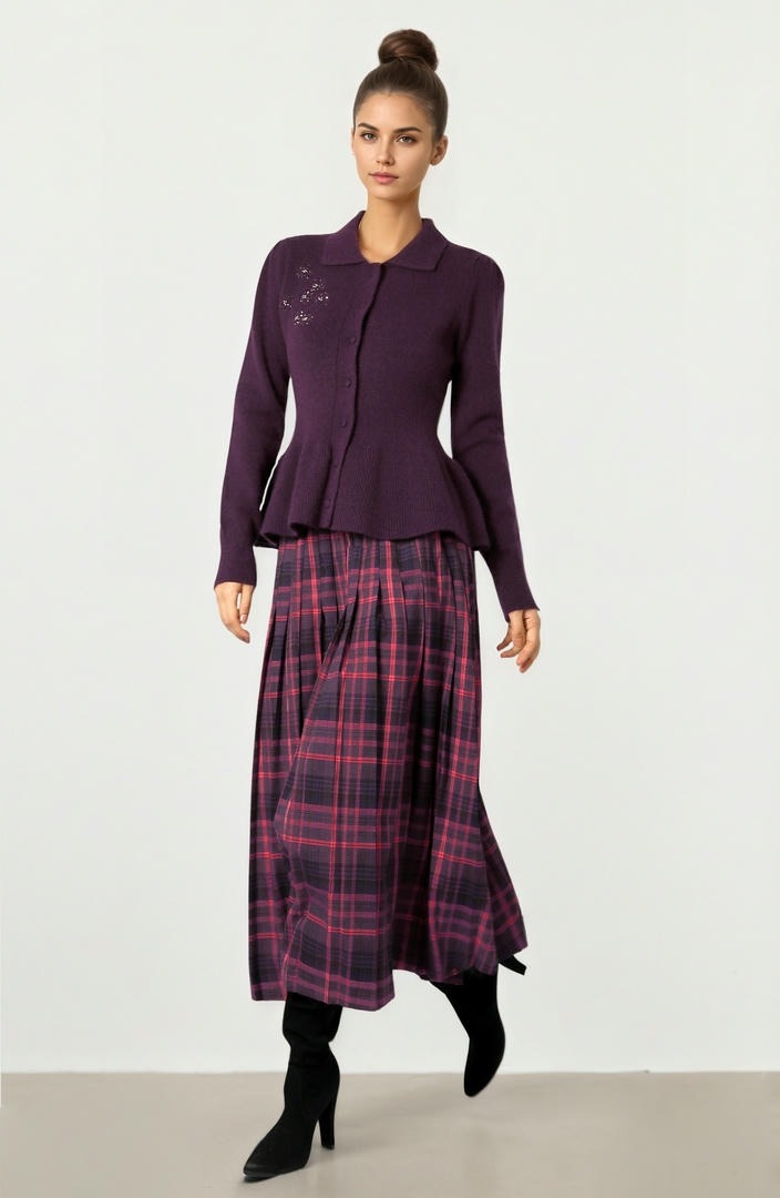 Dark Purple Button Knit