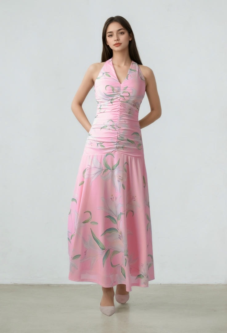 Ruched Printed Dress