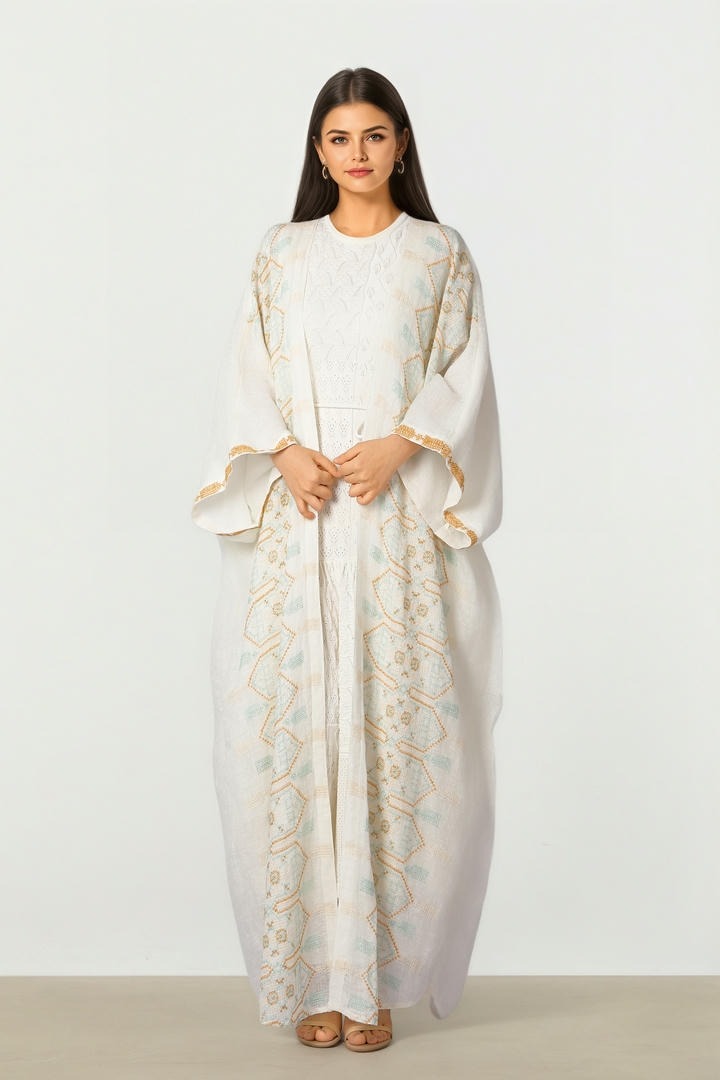 Embroidered Linen Abaya